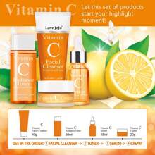 LoveJoJo Bộ chăm sóc da Vitamin C bốn trong một, Sữa rửa mặt 40g, Nước hoa hồng 50ml, Tinh chất 15ml, Kem dưỡng da mặt 20g, Nhiều loại kết hợp, Làm dịu và dưỡng ẩm, Hộp quà dung tích lớn. Món quà hoàn hảo cho mặt và cổ, Phù hợp với mọi loại da - trái cam - Xem 4