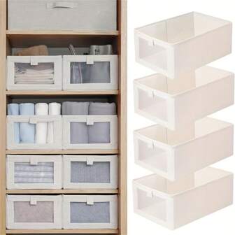 1-Pack Large Linen Storage Boxes With Clear Windows, Space-Saving Closet Organizer Bins For Clothes, Toys, Books, And More
