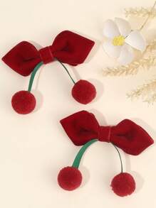 2 piezas Lazos de terciopelo para el cabello de niña, lindos lazos con acento de pompón rojo, tela de terciopelo roja/verde oscuro/negra a juego, adorables pasadores para el cabello, fiestas festivas, atuendos de invierno, clips con estilo alegre - se mantienen firmes en su lugar para la escuela, reuniones familiares, atuendos de otoño