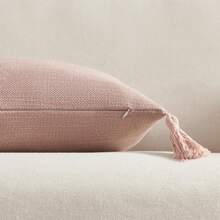 1 件波西米亚风格纯色流苏装饰抱枕套，适合沙发或床边 - 粉色 - 查看 6