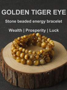 YAUKIA 1 件紫虎眼串珠手链天然石圆珠瑜伽能量手链财富繁荣魅力手链时尚休闲配饰礼物 - 紫色 - 查看 8