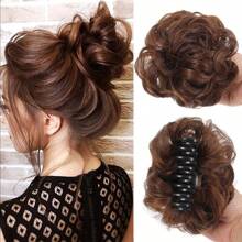 Synthetic Chignon Messy Bun Claw Clip In Hair Piece Wavy Curly Hair Bun Ponytail Extensions Scrunchie Hairpieces For Women