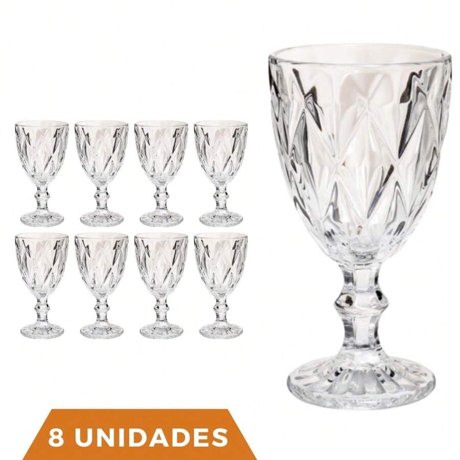 Glass Cup Set 8 Pieces 330 ML Diamante Diamond Promotion!