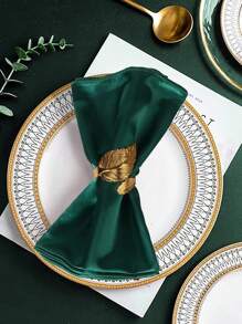 6pcs Leaf Design Napkin Ring, Minimalist Stainless Steel Napkin Holder Ring For Dinner Table - Gold - View 5