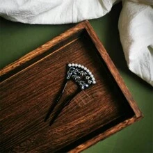 Farbige Perlen Haarschmuck Pfingstrose Blume & Fächer Form Haarknoten Maker, Neuer Chinesischer Stil Haarclip, Retro Chinesisches Design Haarspange, Modische und klassische Kombination