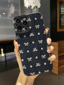 1 chiếc ốp lưng điện thoại bằng vải denim thắt nơ, tương thích với Apple, Galaxy, Infinix, Redmi, OPPO, VIVO, Realme. Chống nước, chống sốc, chống rơi vỡ và chống trầy xước. - màu đen - Xem 2