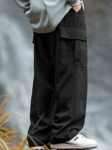 1 pièce Pantalon cargo droit décontracté et ample de couleur unie à poches multiples pour adolescent garçon/adolescents garçons, pour l'exercice et l'extérieur, printemps/été/automne
