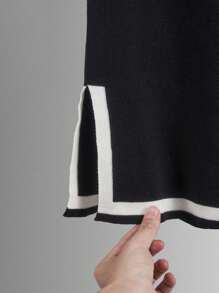 Conjunto de suéter de Punto de 2 Piezas para Mujer,Conjunto de camiseta y pantalón de manga larga con dobladillo acanalado para mujer, Suéter de Punto de Mangas Cortas, sin Botones,Cintura elástica, pantalones de descanso - Negro - Ver 9