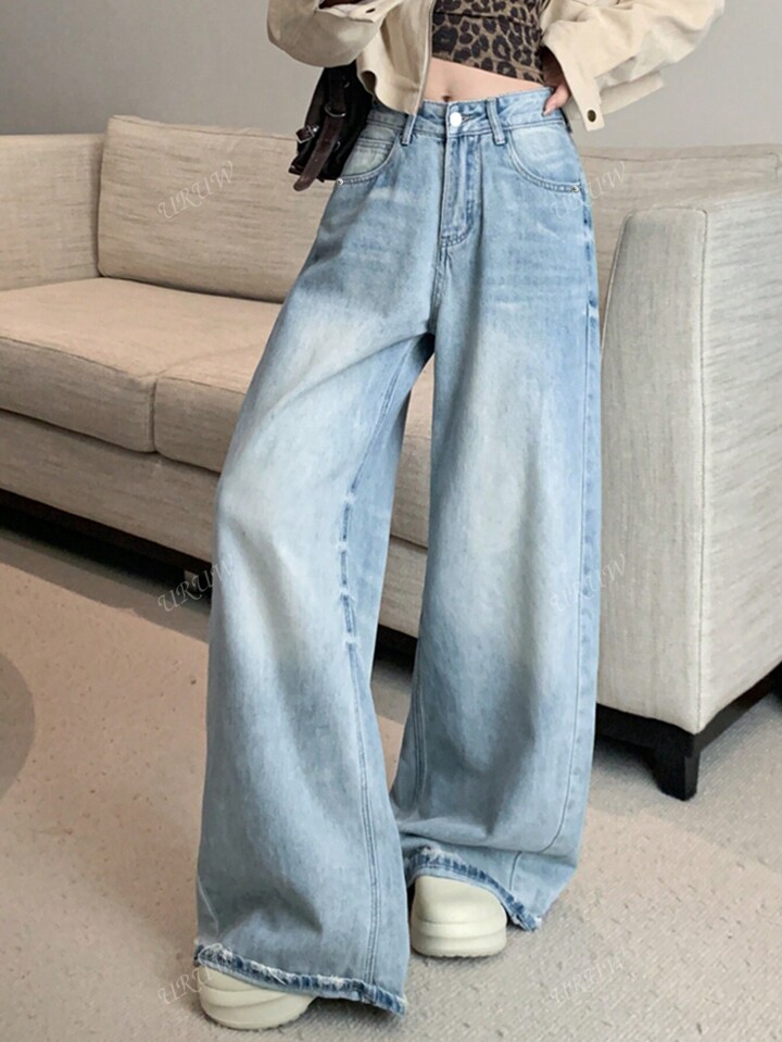 VETEMENTS ダメージストレートレッグジーンズ ウォッシュド ビンテージ ライトカラー カフス ダメージ ワイド