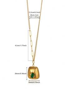 1 pieza Collar de cadena de suéter de acero inoxidable con corazón geométrico cuadrado de perla y circonita en estilo vintage europeo y americano, accesorio de joyería de lujo para hombres y mujeres como regalo