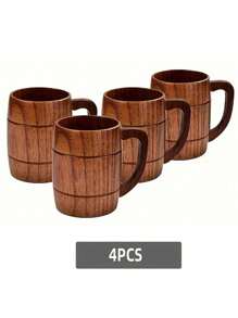 KEMORELA 2/4 pièces Chope à bière en bois avec poignée, Tasse à thé anti-brûlure en bois de jujube, Tasse à café, Tasse à eau, Tasse à lait pour le petit-déjeuner, Tasse portable, Tasse en bois massif pour restaurant/hôtel/restaurant commercial/Fête de l'Aïd al-Adha Moubarak