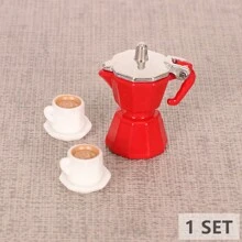 3pcs/Set Realistic Mini Alloy Coffee Maker & Moka Pot, Miniature Prop Decor, Photography Model (1 Moka Pot, 2 Coffee Cups) - Multicolor - View 4