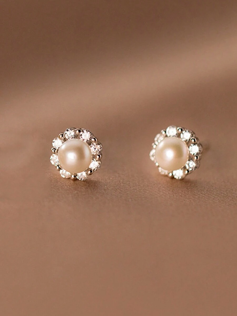 1 Cặp bông tai vòng ngọc trai giả bằng thép không gỉ tối giản kiểu Pháp, thích hợp để đeo hàng ngày, ngày lễ tình nhân - Màu Bạc Cổ - Xem 1