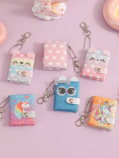2pcs Cartoon Mini Pendant Keychain Book Unicorn Notepad Cute Pocket Notebook Gift Book Simple Style Students Taking Notes Daily Little Fairy Small Fresh Fashion Personalized Send To Others General