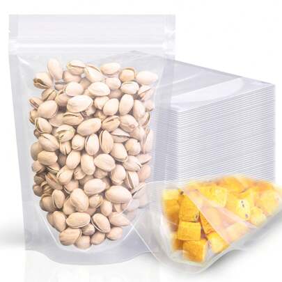 50 个透明立式拉链密封袋，可重复使用的密封食品袋，用于食品储存，透明密封食品袋零食包装袋，饼干，零食，香料，宠物食品和饮料
