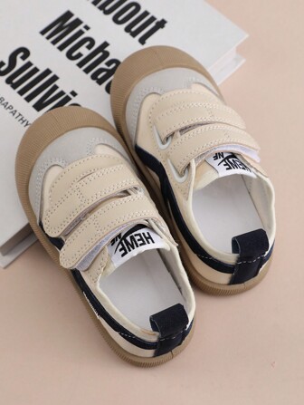 1 Pair Beige Round Toe Anti-Slip Rubber Sole Fashion Sports Shoes For Kids, Suitable For All Seasons