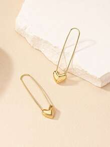 2 Pcs Fashionable Vintage Minimalist Metal Golden Paperclip & Heart Shape Earrings For Women, Party And Daily Outfit Accessory