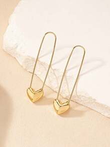 2 Pcs Fashionable Vintage Minimalist Metal Golden Paperclip & Heart Shape Earrings For Women, Party And Daily Outfit Accessory