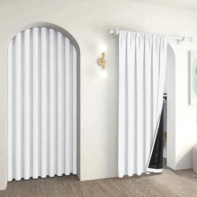 1pc Elegant Gray & White Blackout Curtain, Beige & Gray Divider Door Panel, Bathroom Shower Curtain - Black Backing, Thick, Rod Pocket Design, Suitable For Kitchen Divider, Privacy And Thermal Insulation In Living Room, Bedroom And Office