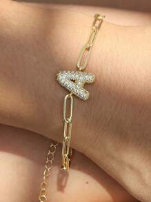Zirconia Initial Charm A-Z Letters Bracelets Women Gold Color Bracelet Chain Jewelry Alphabet Men Gift - Gold - View 4