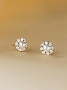 1 Cặp bông tai vòng ngọc trai giả bằng thép không gỉ tối giản kiểu Pháp, thích hợp để đeo hàng ngày, ngày lễ tình nhân - Màu Bạc Cổ - Xem 2