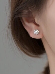 1 Cặp bông tai vòng ngọc trai giả bằng thép không gỉ tối giản kiểu Pháp, thích hợp để đeo hàng ngày, ngày lễ tình nhân - Màu Bạc Cổ - Xem 3