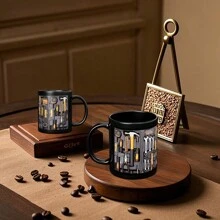 1 tazza da caffè in ceramica da 330 ml con manico, tazza con disegno sublimato unico, tazza nera solida, regalo originale, adatta per bevande calde o fredde come caffè freddo, whisky, succo. Ottima per Ognissanti, Natale, matrimonio, compleanno, San Valentino. - nero - Visualizzare 6