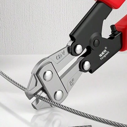 1 件迷你断线钳，采用铬钒合金钢制成，快速锋利，操作省力，用于切割电线、棒钢、硬铜线、绞线等，也称为钢丝绳断线钳。