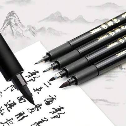 4-delat kalligrafipennset, lämpligt för handstilteckensnitt - fin spets och penselspets, påfyllningsbart svart bläck, ergonomiskt ovalt pennhus, lätt plastmaterial, utmärkt för skrivande, konst och teckning, skolstart, skolmaterial