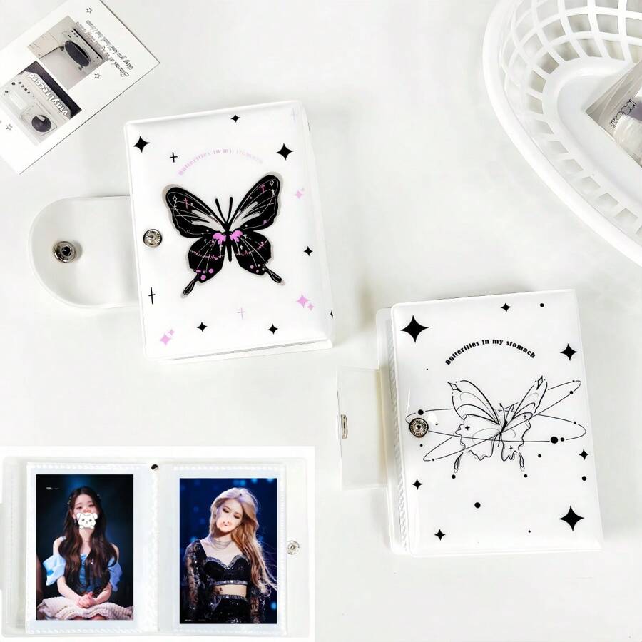 Youcheng 1 chiếc giá đỡ thẻ hình bướm mini Album, chất liệu PU đen trắng, phong cách bướm thẩm mỹ của Ins, kích thước 3"X3.5" giá đỡ thẻ ảnh, thích hợp cho Album hình ngôi sao, Anime, thiết bị ngoại vi trò chơi, bộ sưu tập và bảo vệ thẻ