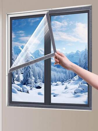 ZXQWAN Gray Windproof Mosquito Net, Thermal Curtain For Winter, Transparent Insulation Film, Bedroom Window Draft Seal Thermal Insulation Thick Plastic Cloth Anti-Cold, Self-Adhesive Insulating Window Film For Home Use No-Drill