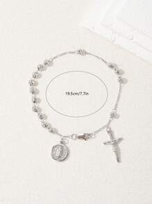 1 件经典时尚锆石镶嵌多层浮雕圣母玛利亚天主教吊坠串珠手链配豪华礼盒，适合母亲/情人节情侣/姐妹/朋友/礼物、日常和节日佩戴和祈祷 - 白色 - 查看 7