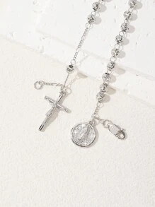 1 件经典时尚锆石镶嵌多层浮雕圣母玛利亚天主教吊坠串珠手链配豪华礼盒，适合母亲/情人节情侣/姐妹/朋友/礼物、日常和节日佩戴和祈祷 - 白色 - 查看 3