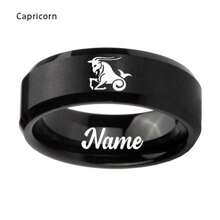 Custom Handwriting Letter NAME 12 Zodiac Signs Stainless Steel Ring With Luxury Velvet Box For Couple Men And Women