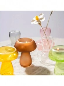 1 pezzo Portacandela in vetro a forma di fungo, supporto per candele in stile nordico semplice per scrivania, matrimoni, feste, casa