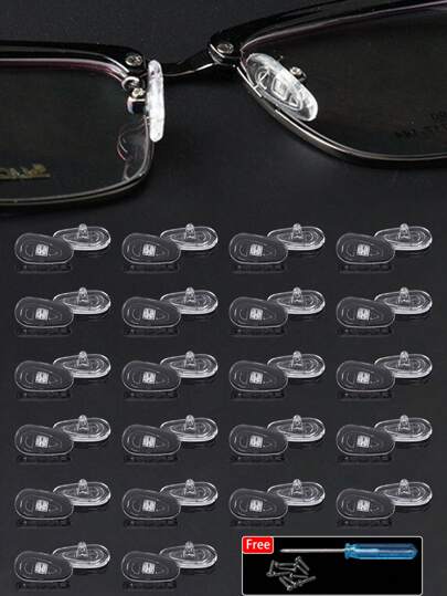 5/10 Pairs Fashionable Eyeglasses Nose Pads Eyeglasses Accessories Popular Silicone Nose Pads Sets Included Screwdriver And Screws Classic Oval Silicone Nose Pads Suitable For Replace The Glasses Nose Pads Use