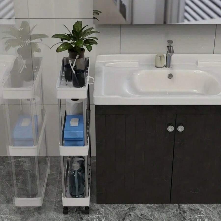 Multi-Tier Rolling Storage Rack, Bathroom Storage Mobile Rack, Multi ...