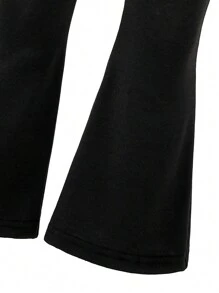 2 件套少女纯色喇叭裤套装 - 黑色 - 查看 4