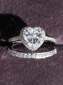 两件套经典立方氧化锆戒指套装，女士结婚订婚周年纪念派对珠宝，情人节礼物，送给妈妈的礼物，母亲节礼物