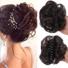 Synthetic Chignon Messy Bun Claw Clip In Hair Piece Wavy Curly Hair Bun Ponytail Extensions Scrunchie Hairpieces For Women