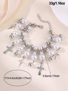 1/2 件套时尚优雅多层（人造）珍珠不对称项链和手链配饰套装，适合日常/派对佩戴 - 彩色 - 查看 6