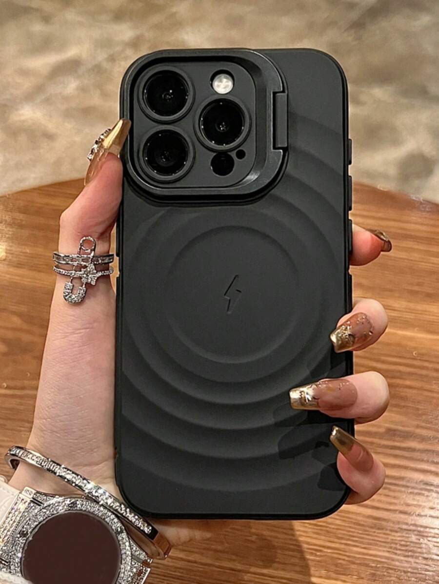 Luxurious 3D Water Ripple For Magnetic Wireless Charging Lens Holder Phone Case Compatible With IPhone 13 14 15 16 Pro Max 16 Plus Shockproof Matte Back Cover Waterproof Anti-Fall Scratch Resistant