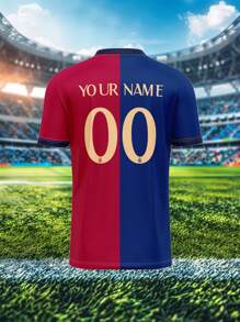 定制球衣，巴塞罗那，透气快干 210G 春夏男女款短袖 T 恤，球队/俱乐部训练 V 领足球运动上衣，正面和背面印有姓名号码标志，舒适贴合日常、休闲、派对 - 彩色 - 查看 8