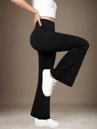 Girlism Tween Girl Enfärgade Stickade Högmidjade Elastiska Utsvängda Byxor Casual Sport Yoga Dagligen Tillbaka till skolan Tween Girl Kläder (YY355)