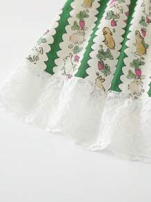 Baby Girls Countryside Animal Rabbit Print Green Princess Dress - Green - View 5