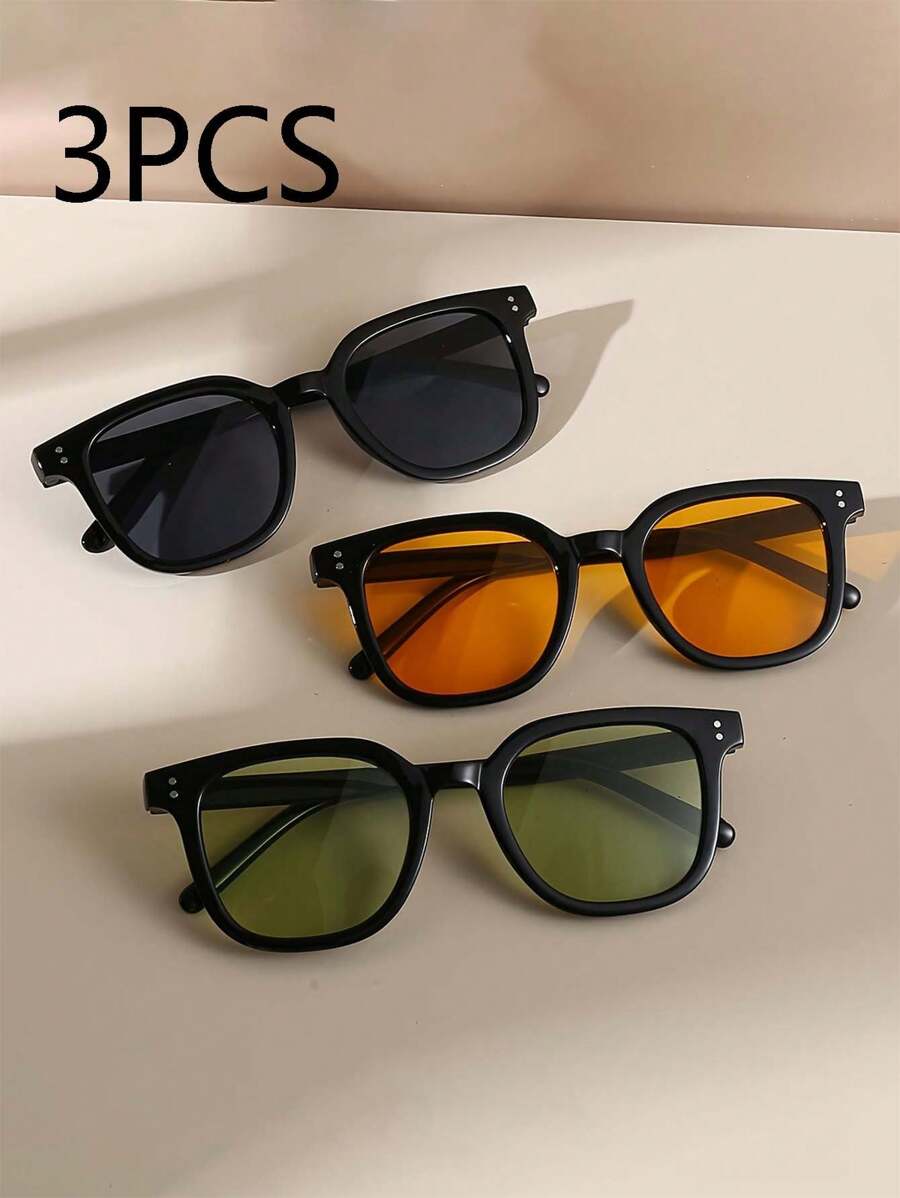 3 Pairs/1 Pair Y2K Punk Colored Lens Square Black Fashion Glasses, Outdoor Sports Party Includes Gift Glasses Case - Multicolor - View 1