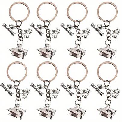 10 件几何图案优雅锌合金 2025 毕业钥匙扣，男女皆宜，毕业礼物，学士帽吊饰钥匙圈，包包挂饰