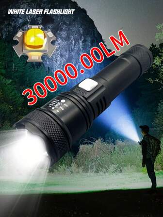 1pc LED Outdoor Portable Multifunctional Flashlight, Lithium Battery High Strength Material, 3 Modes Rechargeable Zoom Flashlight, Power Bank For Phone Charging, Real-Time Battery Level Display, Suitable For Outdoor, Home, Hiking, Cycling, Fishing, Car, Emergency Lighting