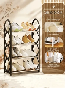1pc 4-Tier Stainless Steel Shoe Rack, Detachable & Easy To Assemble, Expandable, Suitable For Entryway, Corridor, Wardrobe, Bathroom, Living Room, Space-Saving Free-Standing Shoe Organizer, Household Essential