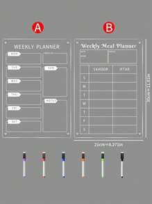 1pc Weekly Planner White 3D Magnetic Fridge Planner Board, Erasable Minimalist Acrylic Memo Board (Comes With 6 Magnetic Whiteboard Pens)